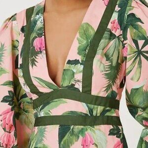 Anthropologie New Farm X deep V neck wide leg jumpsuit Palm L NWT